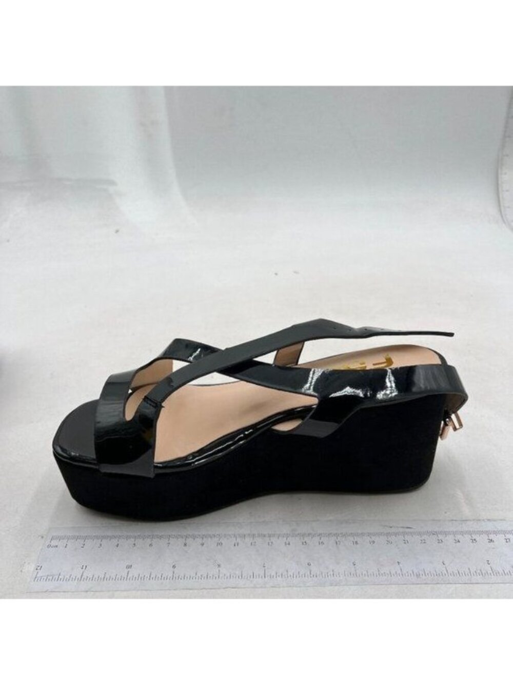 FSJ Black Wedge Platform Sandal Cross Strap Open Peep Toe Ankle Buckle Shoes